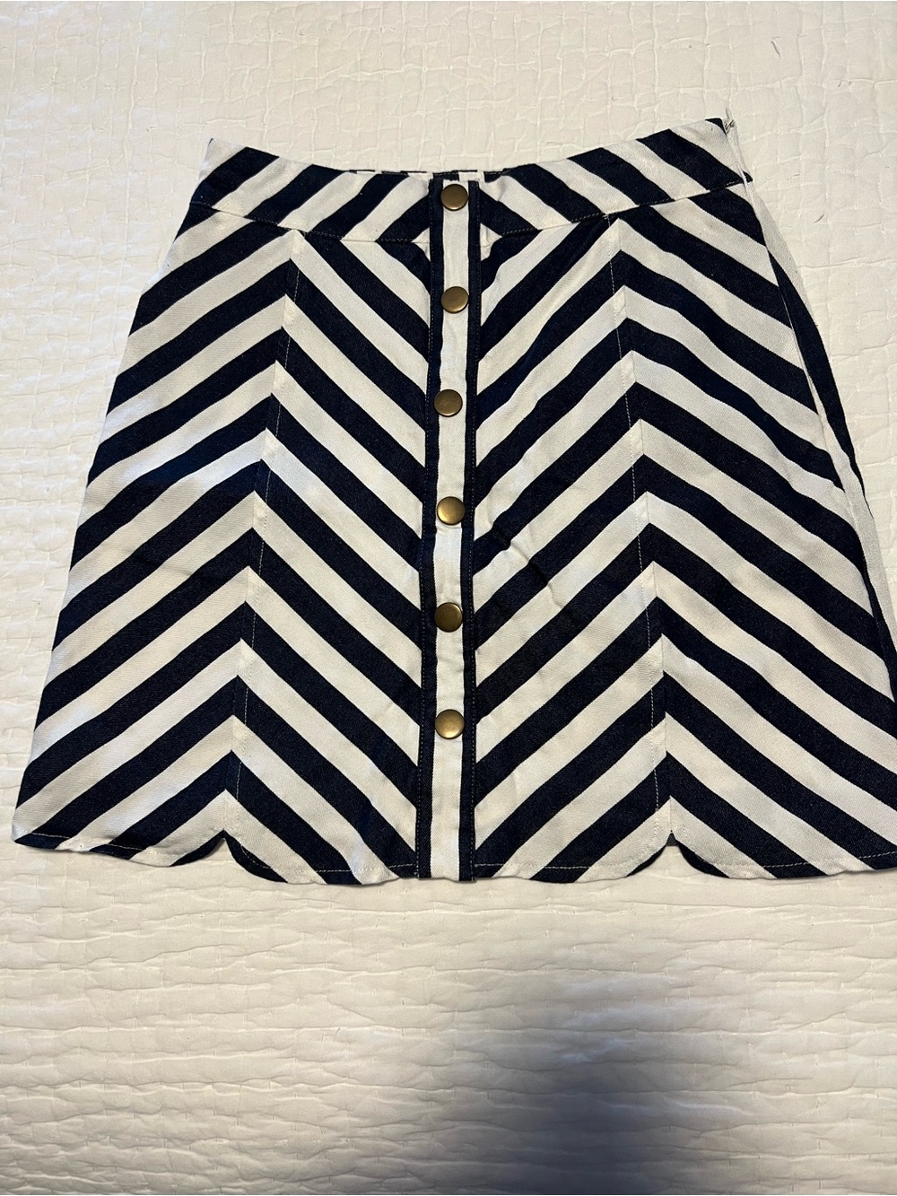 Striped Navy and White Button-Front A-Line Skirt
